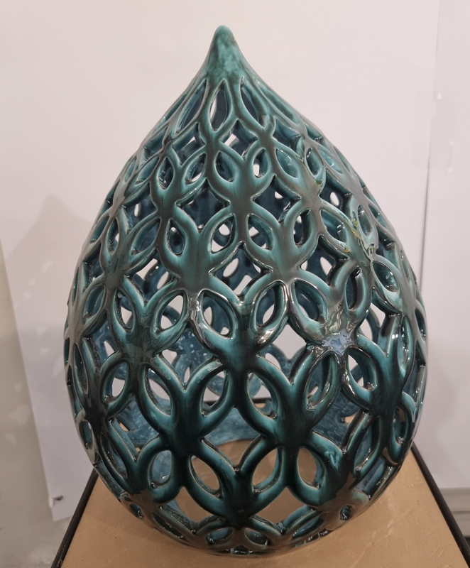 Lampada pigna traforata verde ramina 2 pezzi cm 40 x 30 - immagine 3