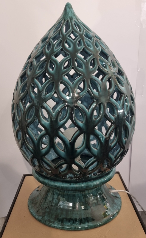 Lampada pigna traforata verde ramina 2 pezzi cm 40 x 30 - immagine 4