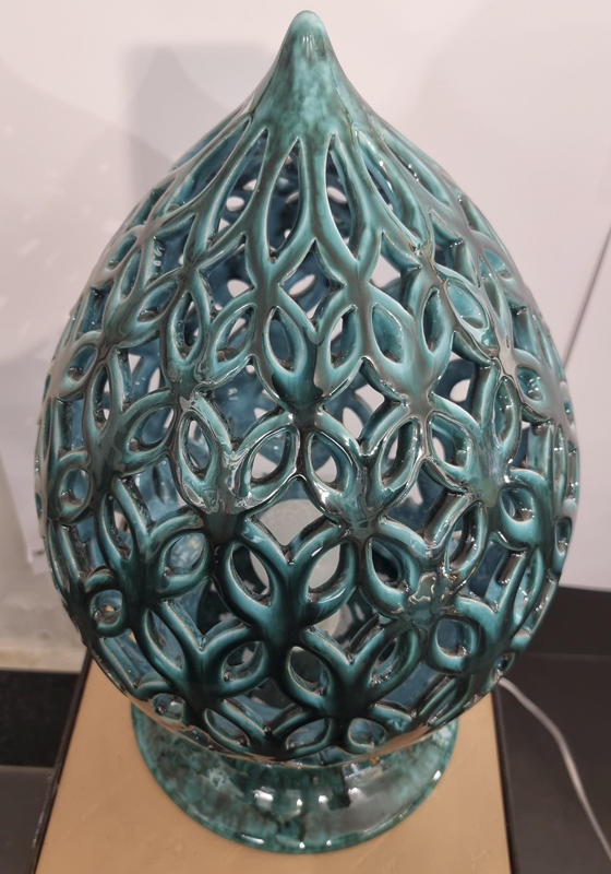 Lampada pigna traforata verde ramina 2 pezzi cm 40 x 30 - immagine 5