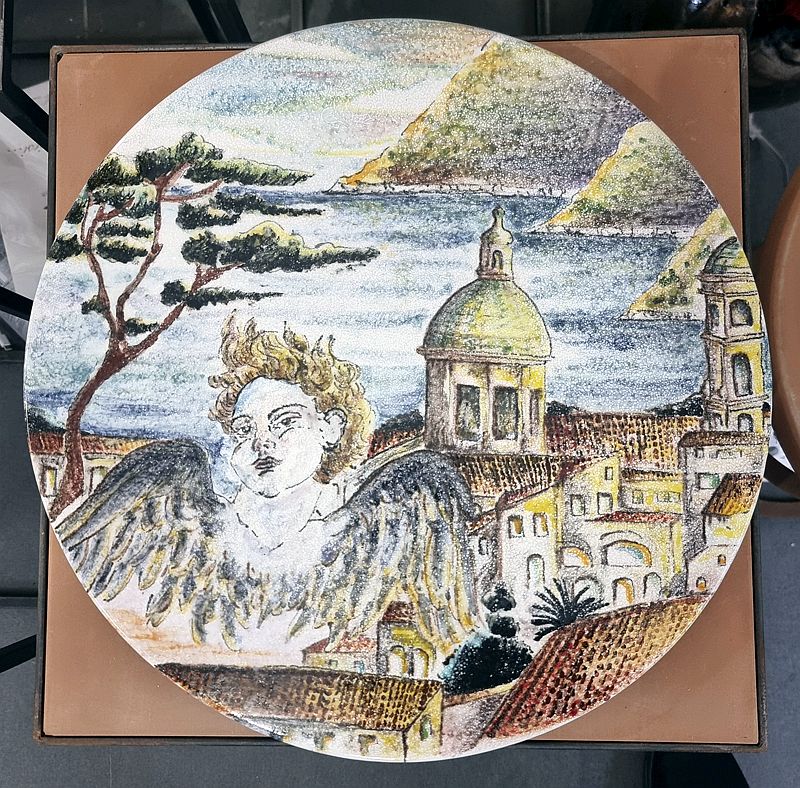 Piatto murale disco cm 40. Vietri amalfi coast con puttino angelico
