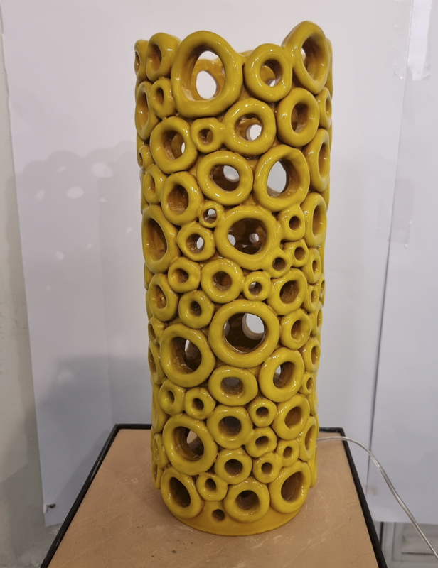 Lampada a cilindro gialla tecnica a lucignolo cm 17 x 45 - immagine 4