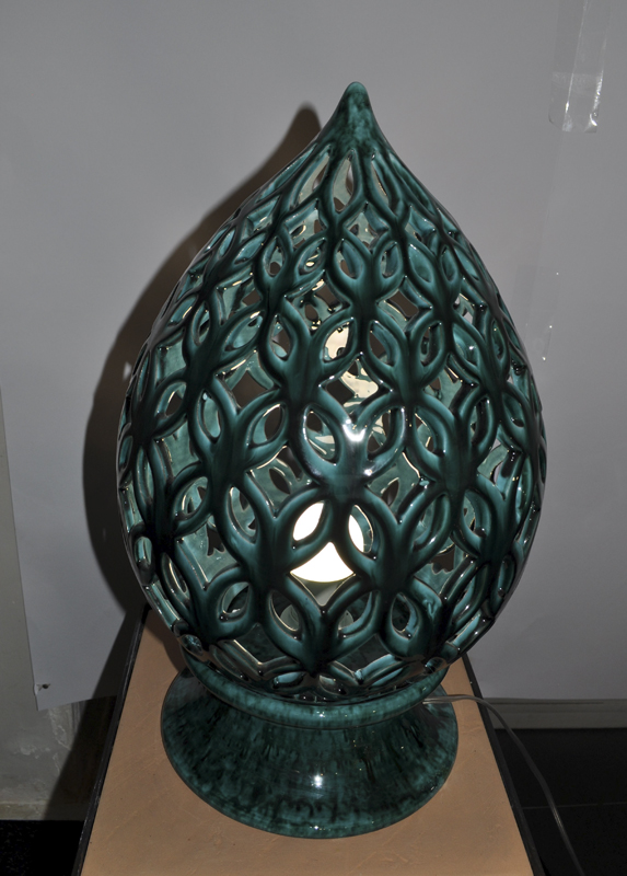 Lampada pigna traforata verde ramina 2 pezzi cm 48 x 30