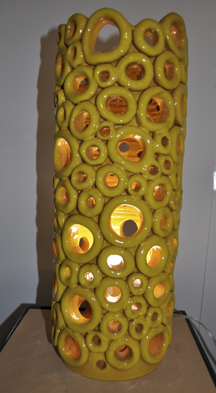 Lampada a cilindro gialla tecnica a lucignolo cm 17 x 45