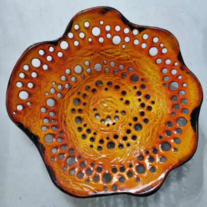 Centrotavola  Ø cm 40 h cm 12 fiore 3 cotture  arancio sfumato e traforato