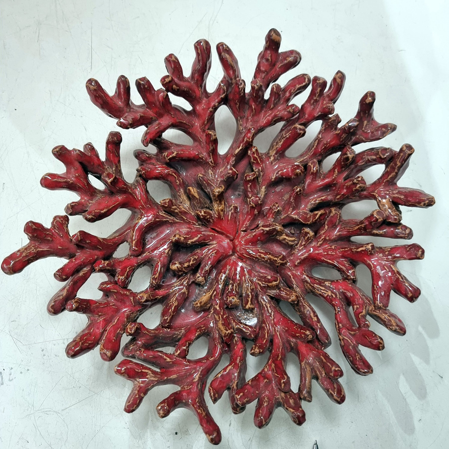 Centrotavola Ø cm 36 h cm11 corallo rosso : pezzo unico modellato interamente a mano