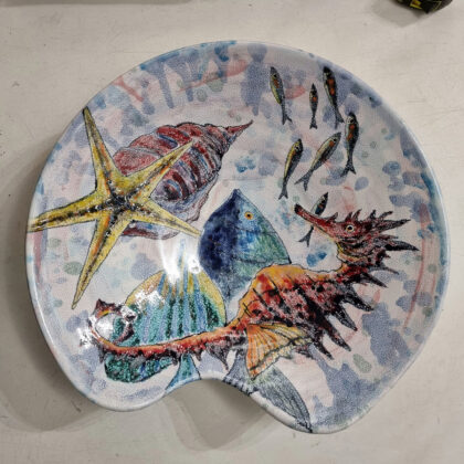 Centrotavola  Ø cm 42 h cm11 decoro artistico paesaggio marino