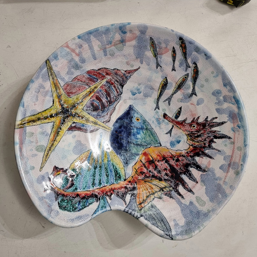 Centrotavola Ø cm 42 h cm11 decoro artistico paesaggio marino