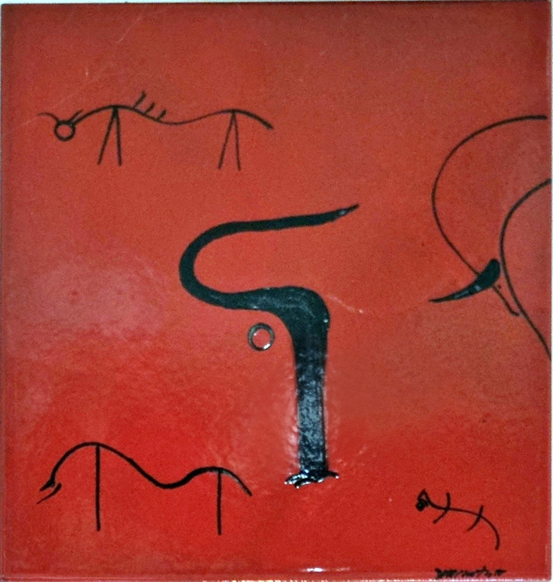 Piastra d'acunto cm 40x40 rosso selenio decoro toro grotte lascaux